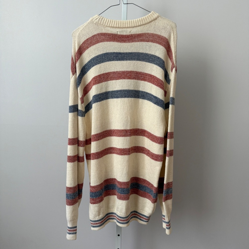 Zara sz L Mens Striped Knit Sweater Cream Blue Red Tennis‎ Prep Minimalst NWT - Picture 9 of 9